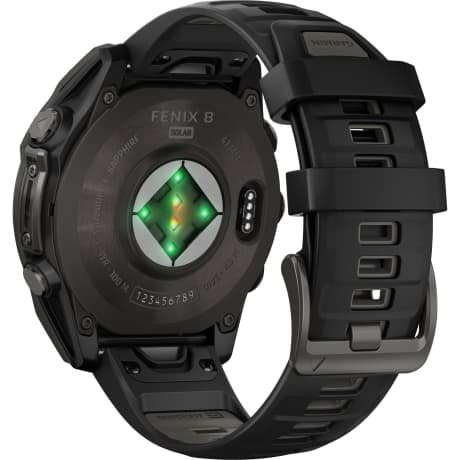 Garmin fēnix® 8 – 47mm Solar Sapphire Carbon Gray DLC Titanium with Black/Pebble Gray Silicone Band