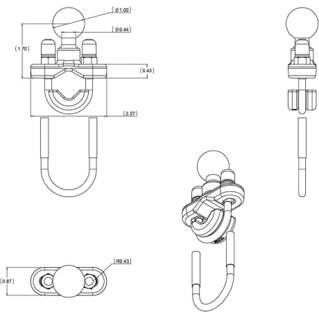 RAM® Handlebar U-Bolt Base for Rails 0.5" to 1.25" in Diameter