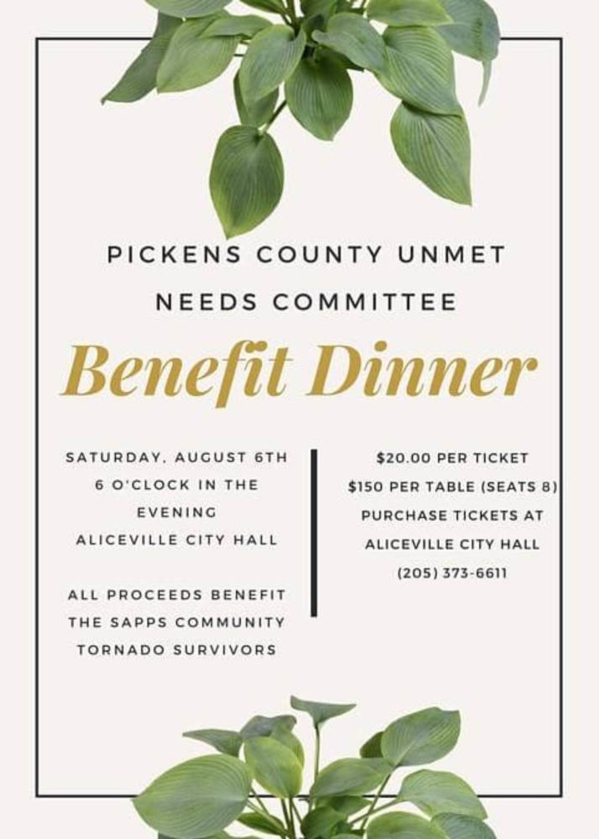 Pickens County Unmet Needs Committee to Host Benefit Dinner