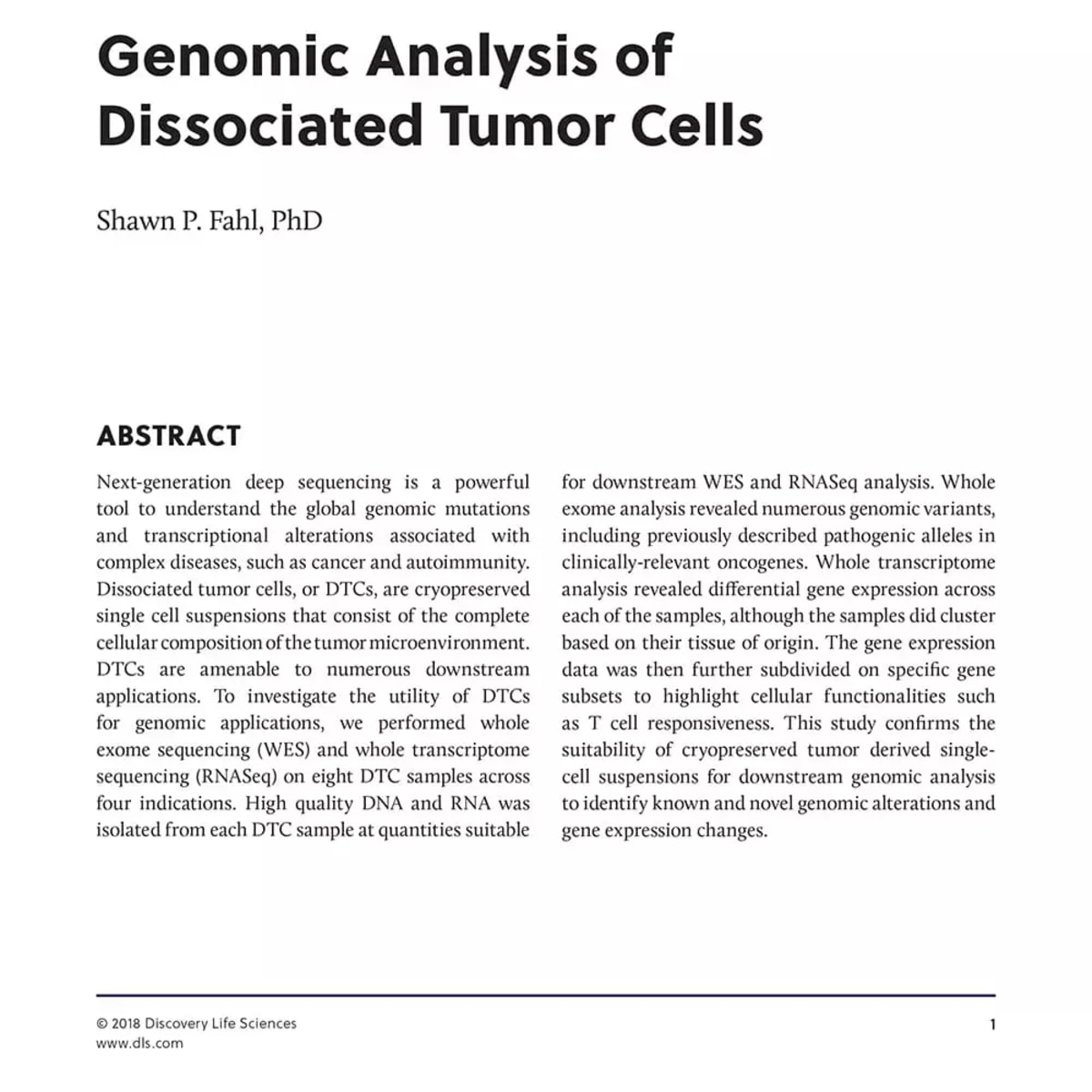 Genomic Analysis of DTCs
