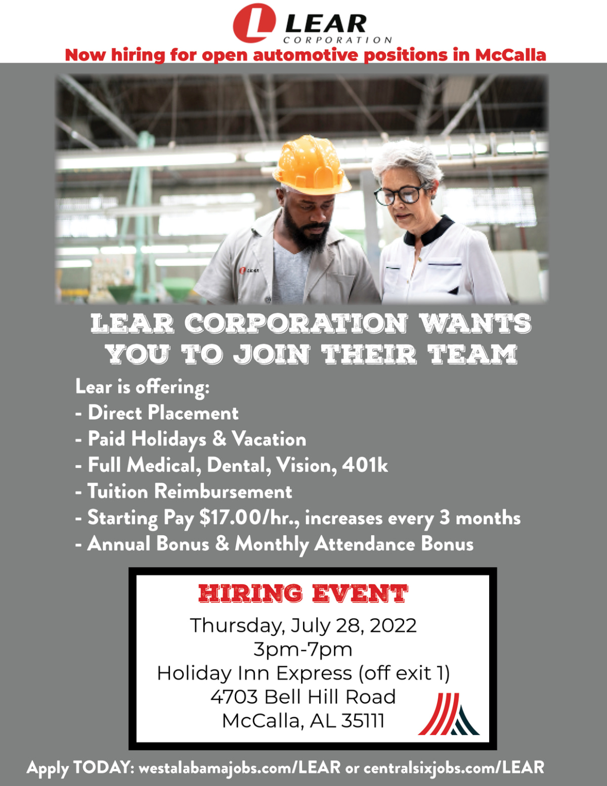 Hiring event for Lear Corporation takes place next Week