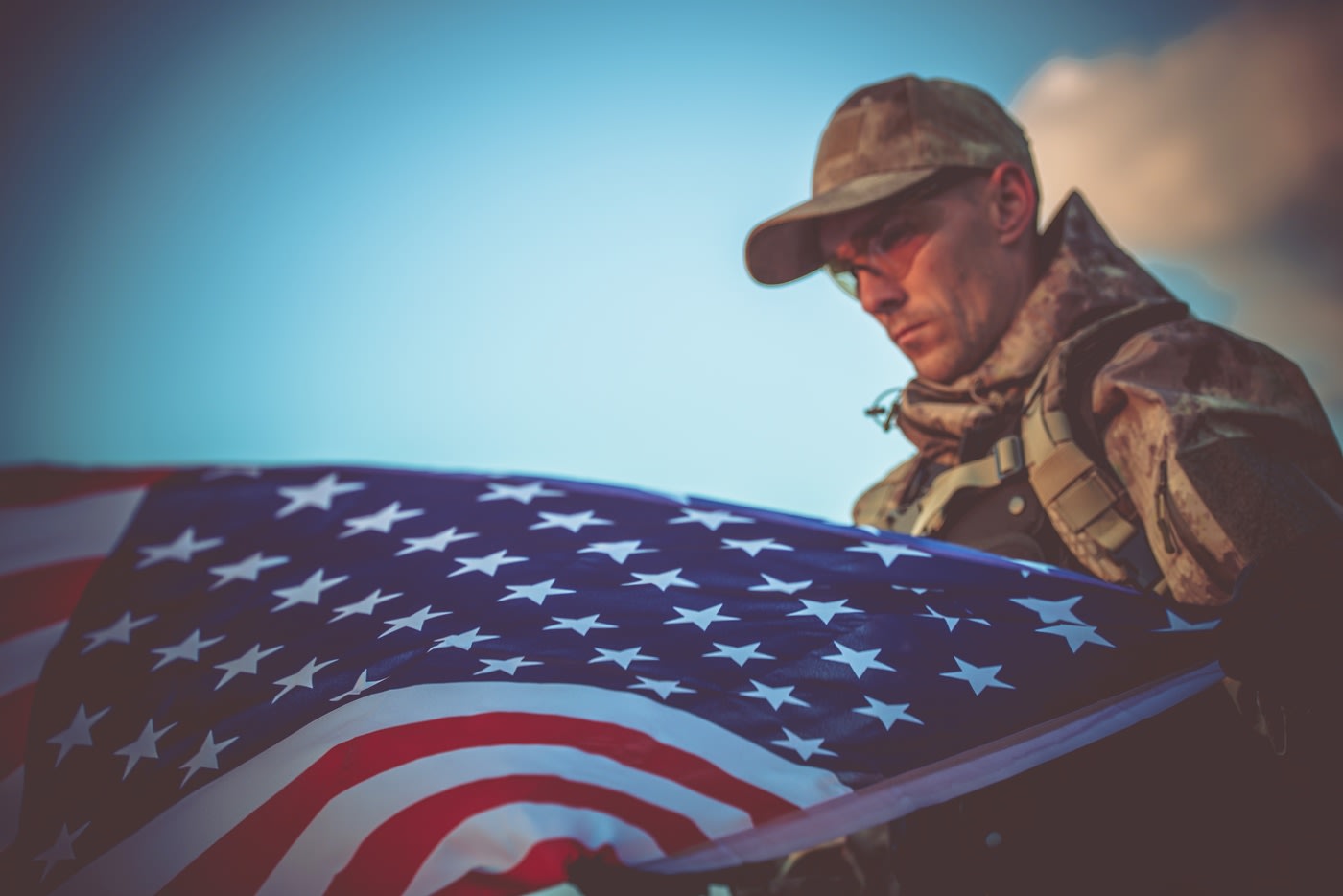 Army Veteran with US flag