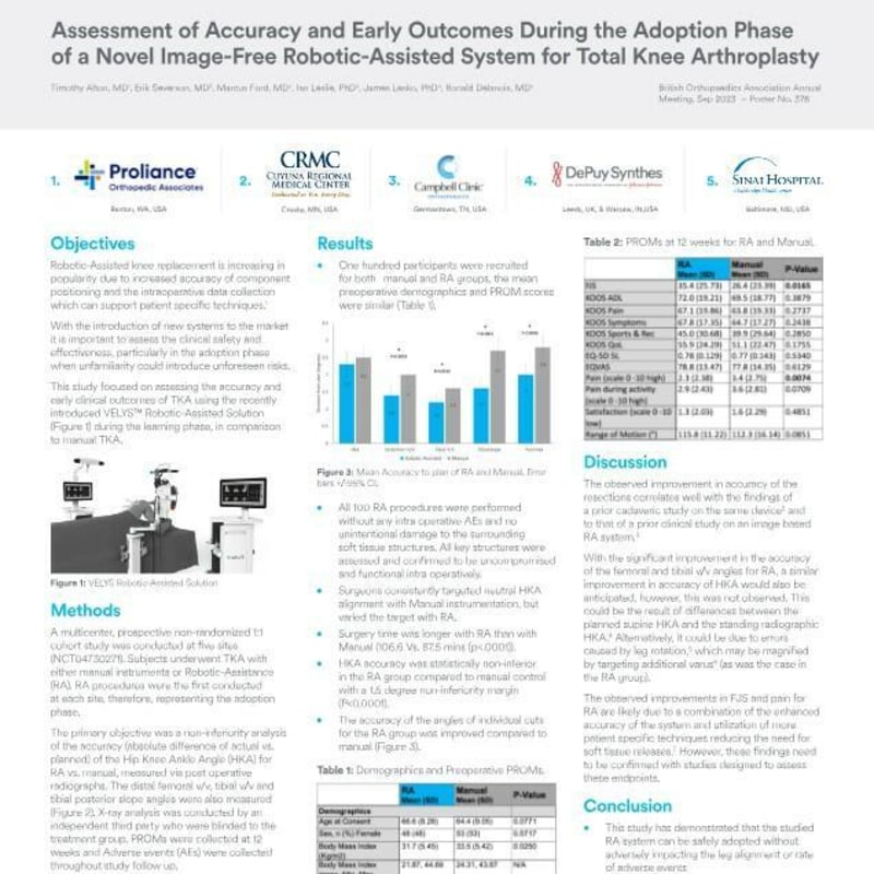 Assessment of Accuracy and Early Outcomes During the Adoption Phase of a Novel Image-Free Robotic-Assisted System for Total Knee Arthroplasty