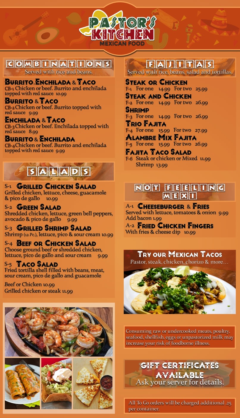 Menu Pastor's Kitchen