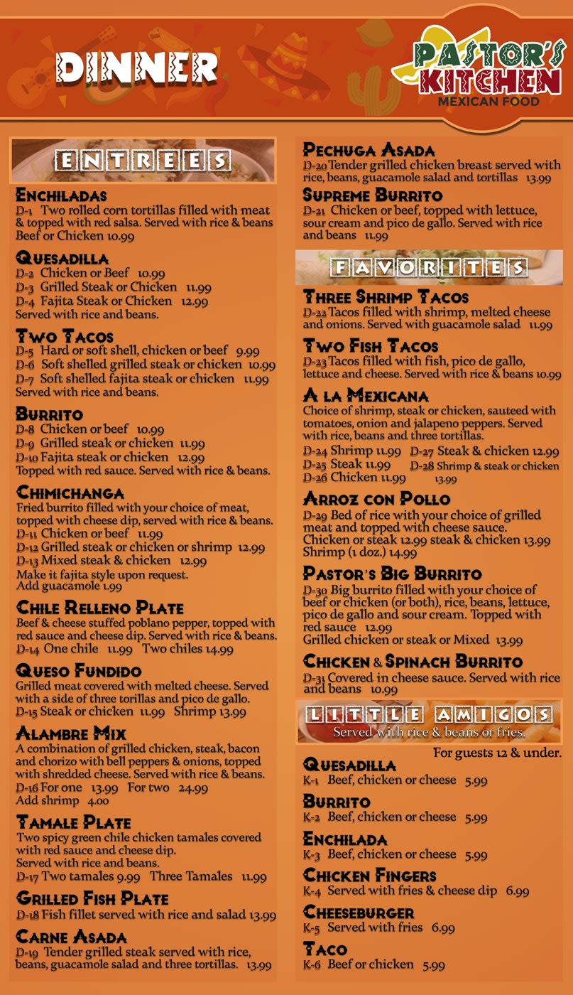 Menu Pastor's Kitchen