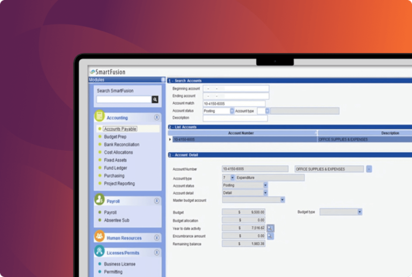 Visual of software on a computer