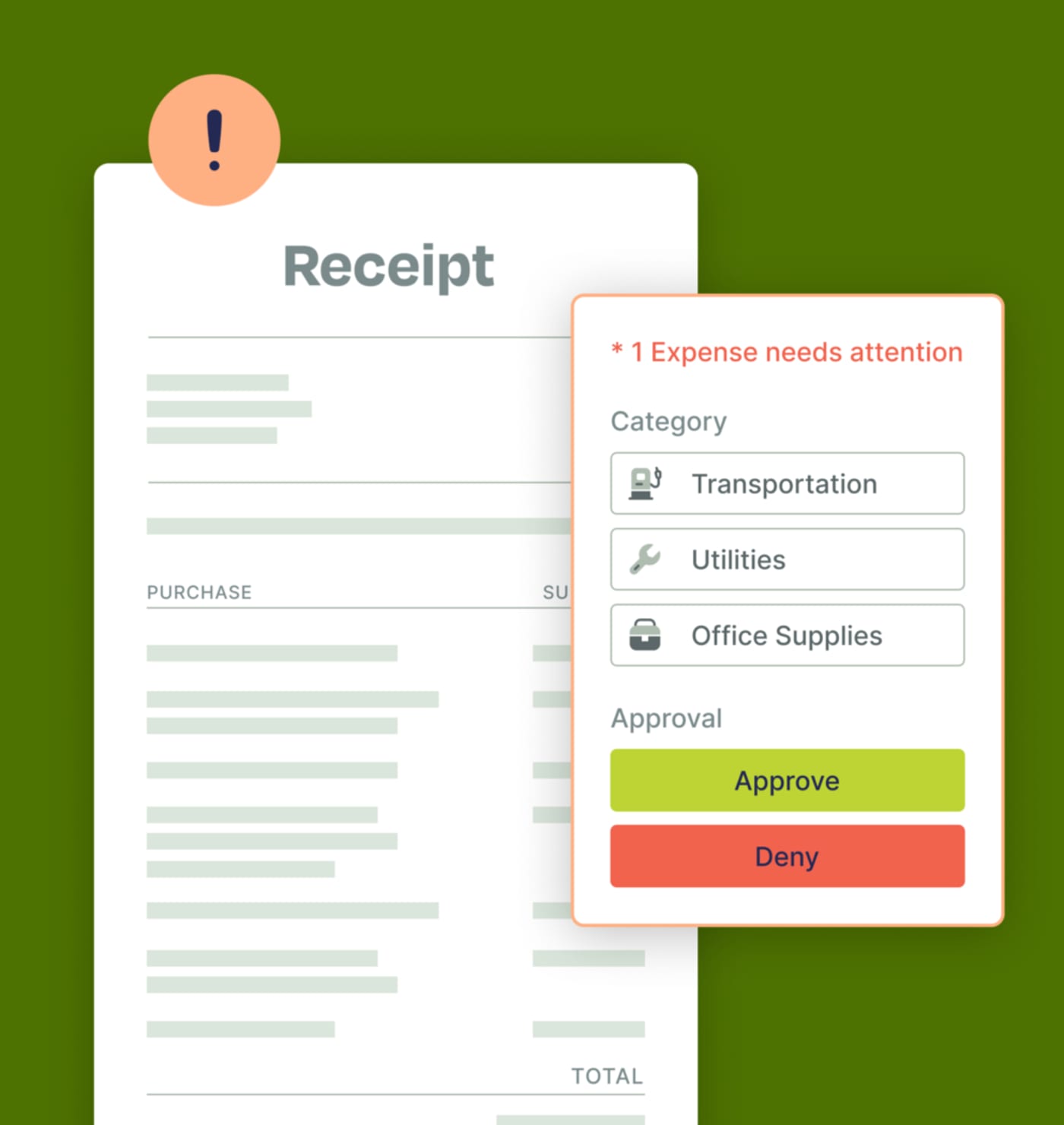 Graphic displaying reviewing and managing receipts