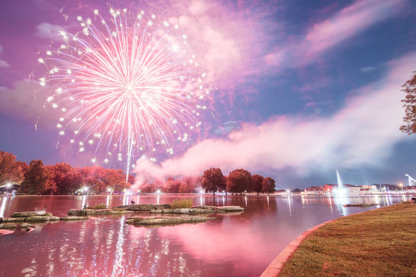  Night time fireworks show at the park 