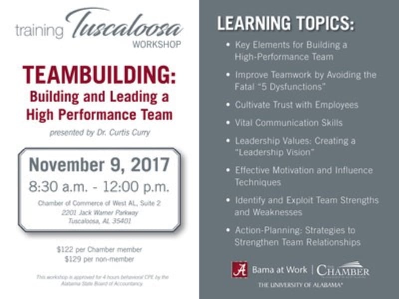 Chamber to Partner with Bama at Work for Teambuilding Training, Nov. 9