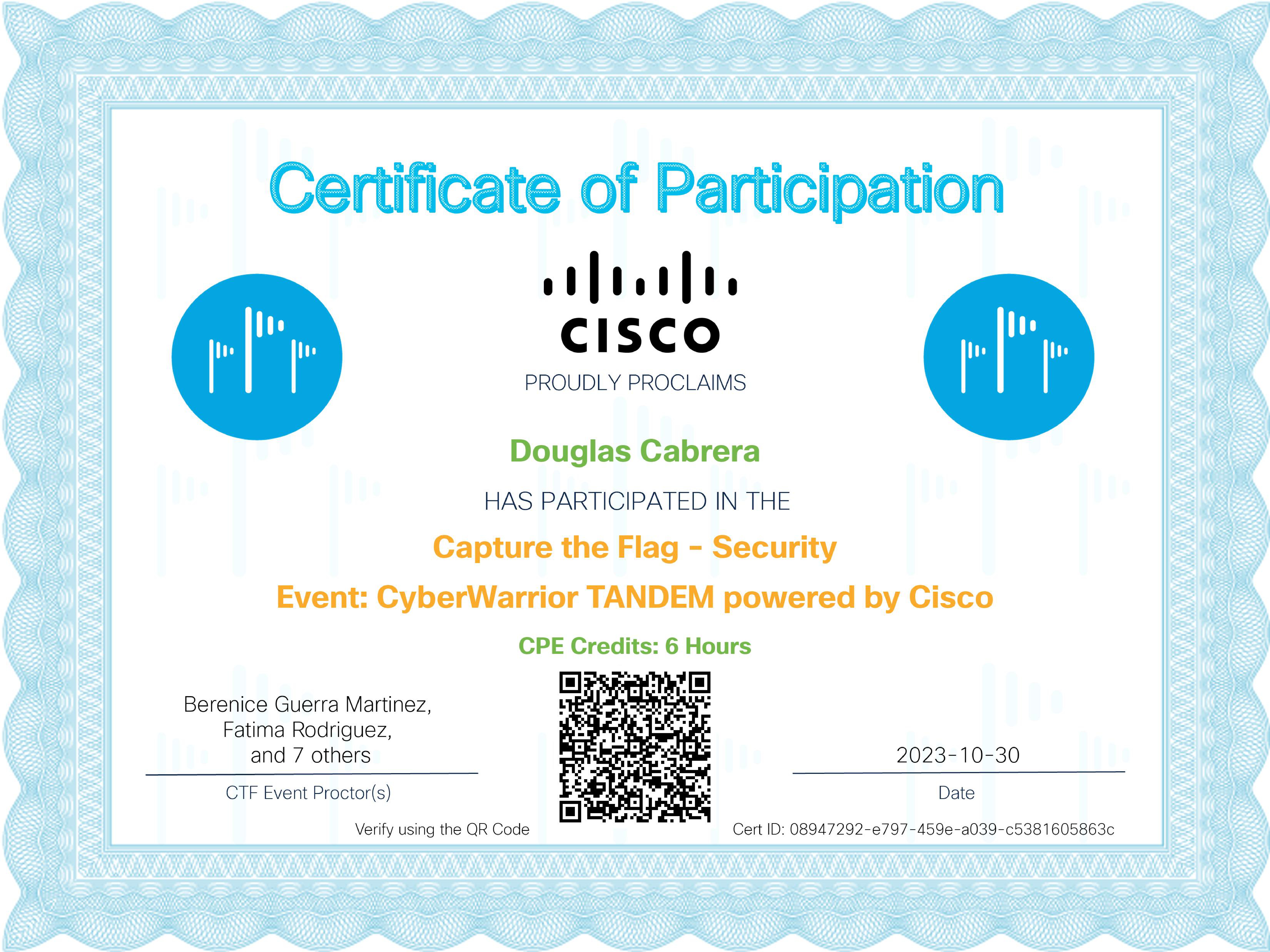 CyberWarrior TANDEM certificate