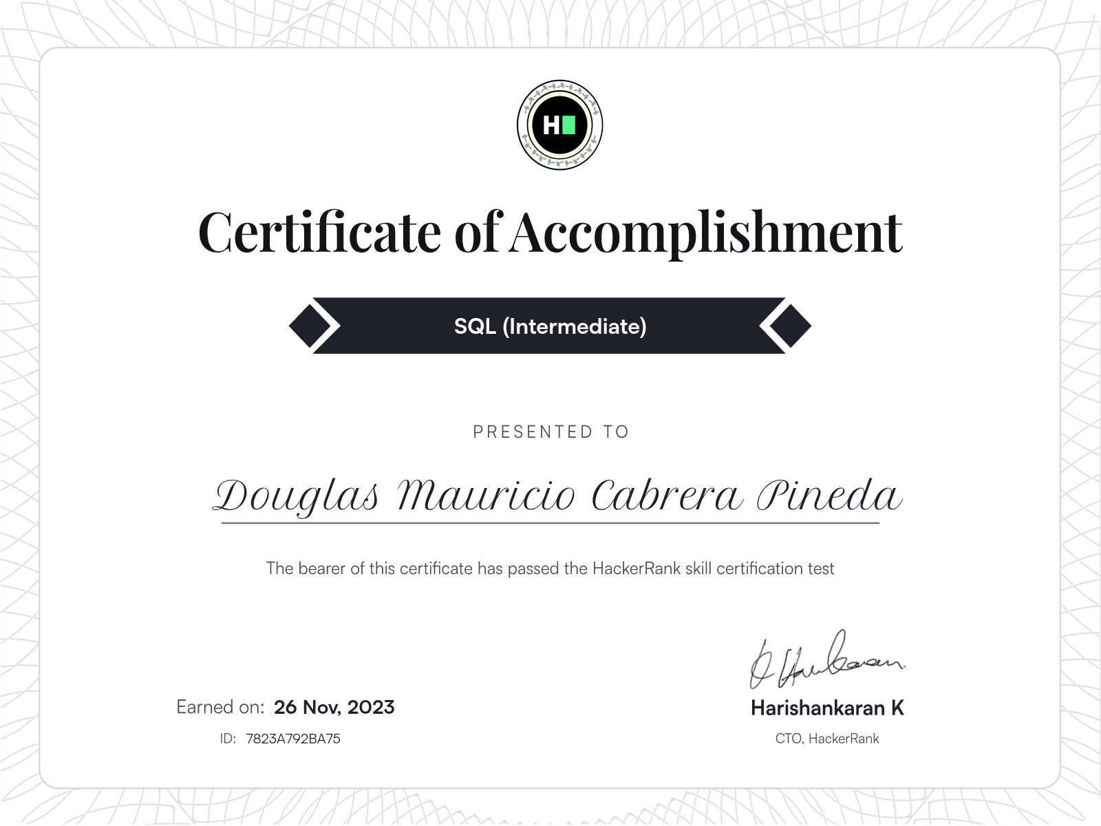 SQL (Intermediate) certificate
