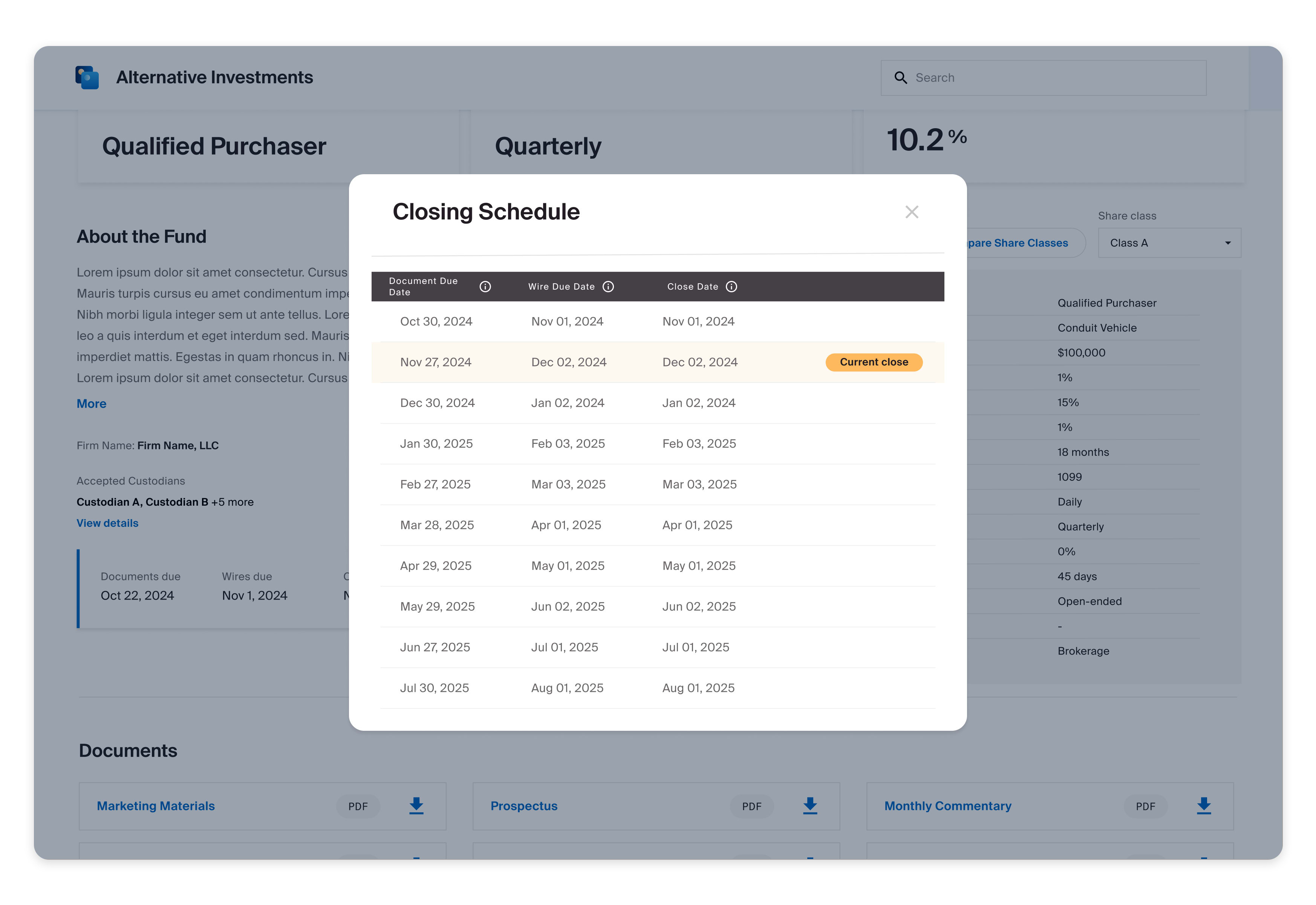 Expandable-View the Closing Schedule on Fund Pages