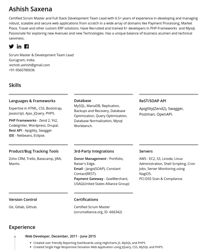 Scrum Master Sample Resume