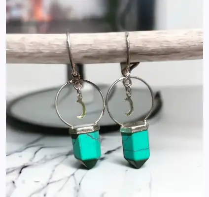 Aros de plata 925 con luna y turquesa