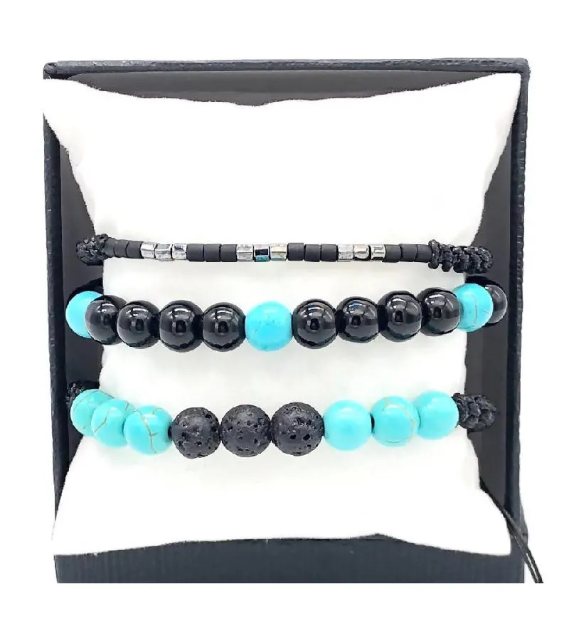 Set Pulseras Volcánica Turquesa - Oferta Dia Del Padre