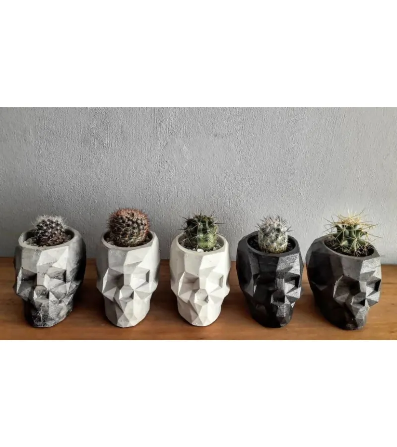Macetero Skull De Concreto Negro