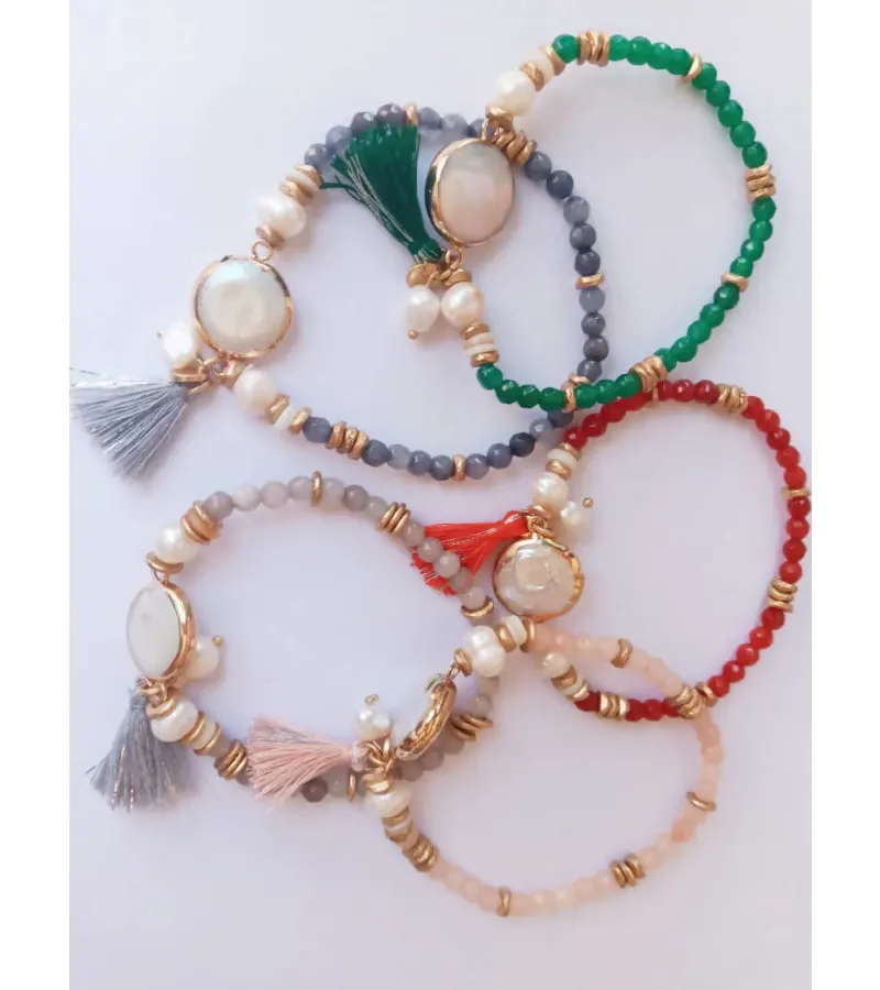 Meghan Accesorios, Modelo Fedora, Pulsera Mujer Cristales Facetados Y Perla