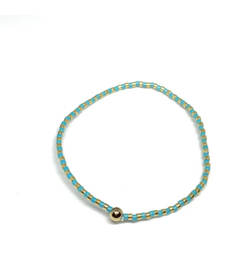 Pulsera Mostacilla Oro 14 Kilates Y Cristal Verde