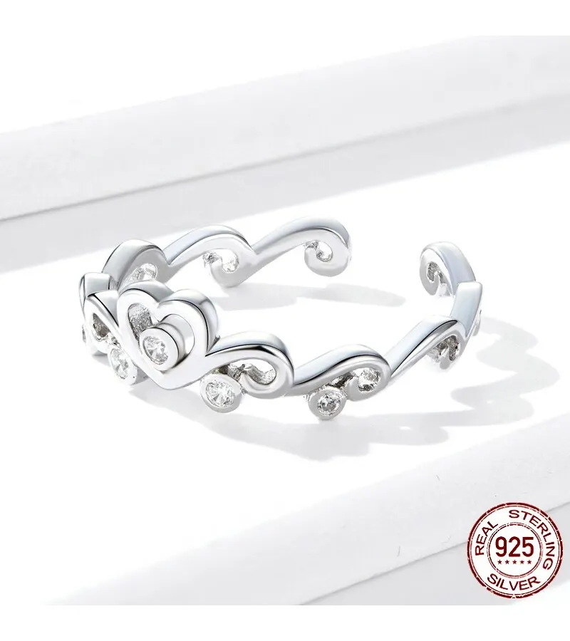 Anillo Corona Y Corazón Plata 925