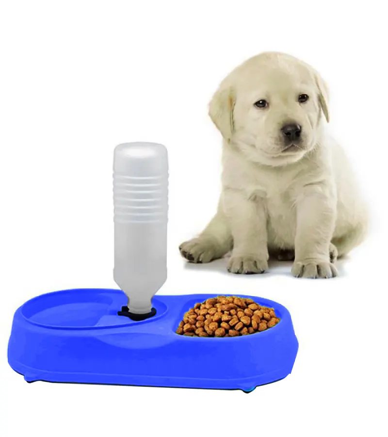 Dispensador Plato Agua Y Comida Mascotas Azul