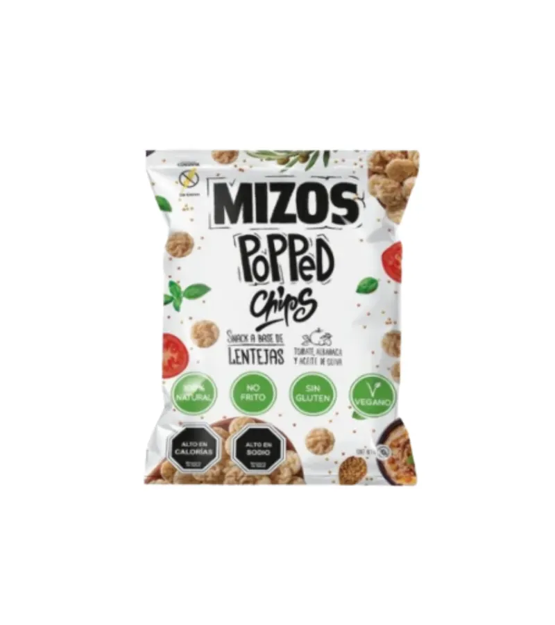 Popped Chips De Lentejas Con Tomate Y Albahaca Mizos 20 Grs.