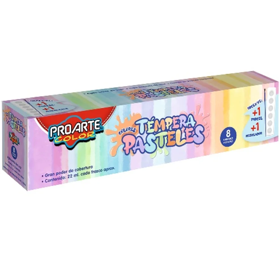 Témperas Escolares, Clásica, Caja x 6 Colores x 45 g. + Pincel + Paleta 