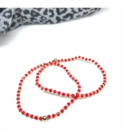 Pulsera mostacilla oro 14 kilates y cristal Rojo