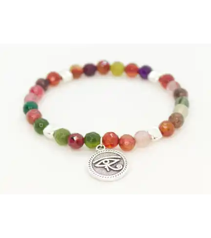 Pulsera de Ágata multicolor facetada 6mm y colgante Ojo de Horus