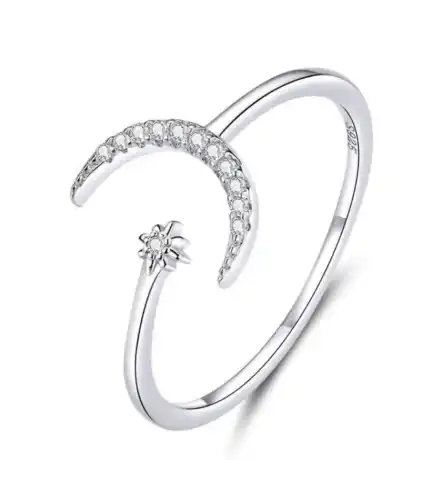 Anillo Luna Grande con Estrella Plata 925