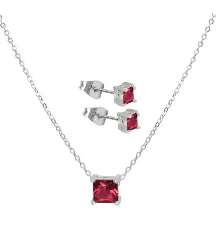 Set (aros, colgante y cadena) Punto Luz Corte Princess 5x5 mm con Cadena 45 cm más extensión de 5 cm. Joyas de plata 925