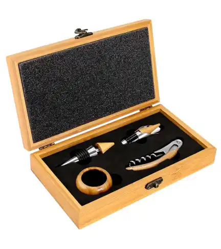 Set Deluxe Vino con 4 Accesorios Bambú Ecológico