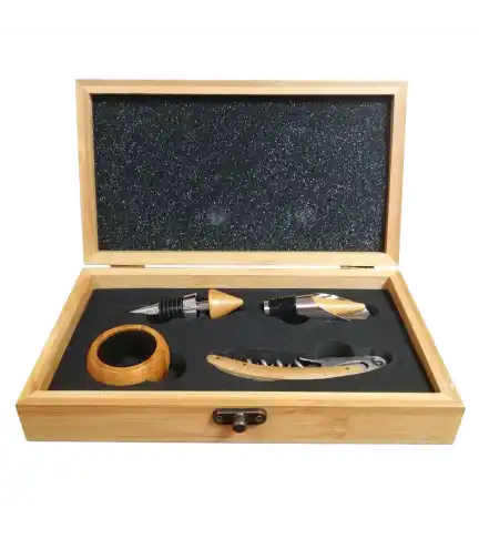 Set Deluxe Vino con 4 Accesorios Bambú Ecológico