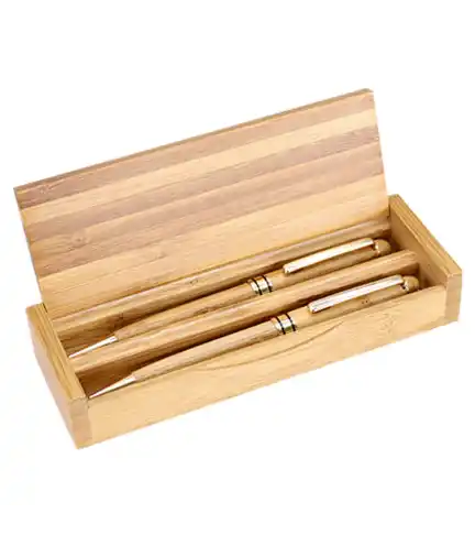 Set 2 Bolígrafo Lápiz Estuche de Bambú Deluxe