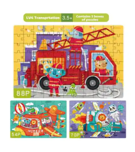 Puzzle Infantil 3 en 1 Nivel 4 Bomberos