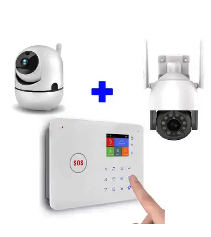 KIT ALARMA GSM WIFI+ 2 CÁMARAS PTZ WIFI + VELETA DISUASIVA – MODELO: K7781