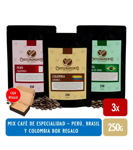 Kit Regalo Café Especialidad 3 x 250 G - Brasil, Colombia, Perú, Tostado Fresco