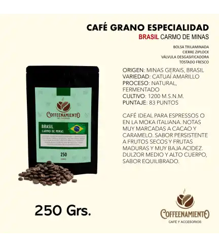 Café de Especialidad en Grano - Brasil Carmo de Minas 83 Puntos