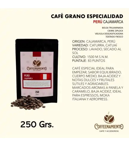 Café de Especialidad en grano - Perú Cajamarca 83 Puntos