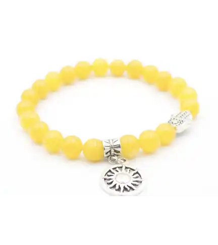 Pulsera hecha de Aragonita 8mm con Mano Hamsa y colgante de Sol