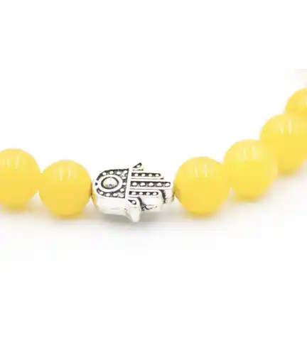Pulsera hecha de Aragonita 8mm con Mano Hamsa y colgante de Sol