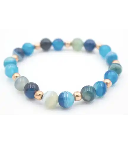 Pulsera hecha de Ágata Azul 8mm con Cobre