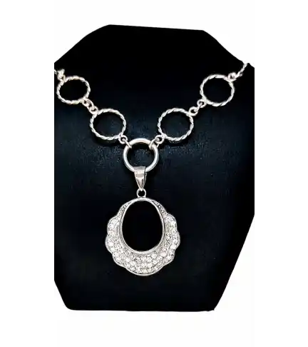 Collar de plata de eslabones redondos y con circones