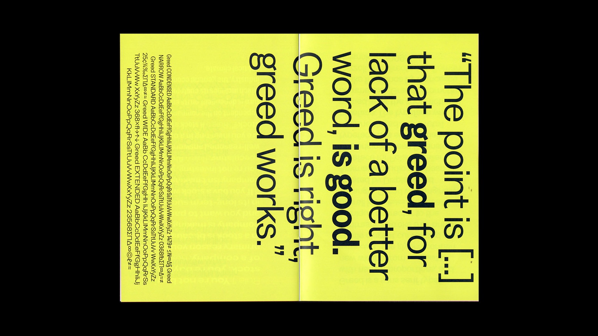 Greed Type Specimen