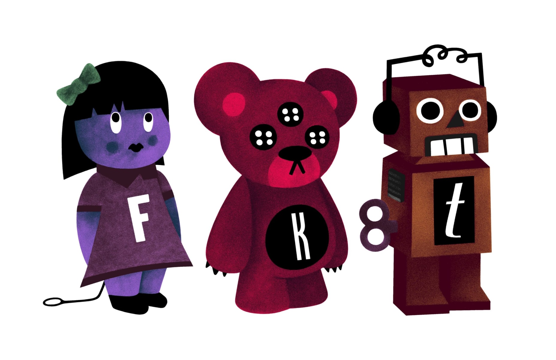 Frankentoy Ad triptych + Mascots