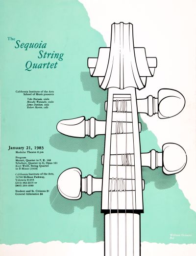 CalArts poster: The Sequoia String Quartet by Kiran RajBhandary William Ticineto 