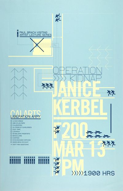 CalArts poster: “Operation Kidnap”, Janice Kerbel by Eileen Levinson Stephanie Chen 