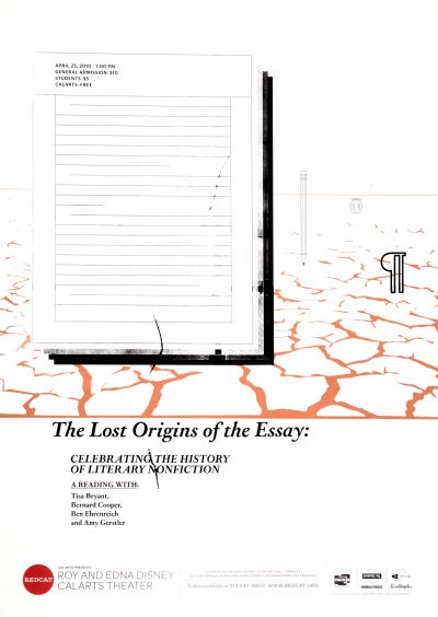 CalArts poster: REDCAT: “The Lost Origins of the Essay: Celebrating the History of Literary Nonfiction” by 
