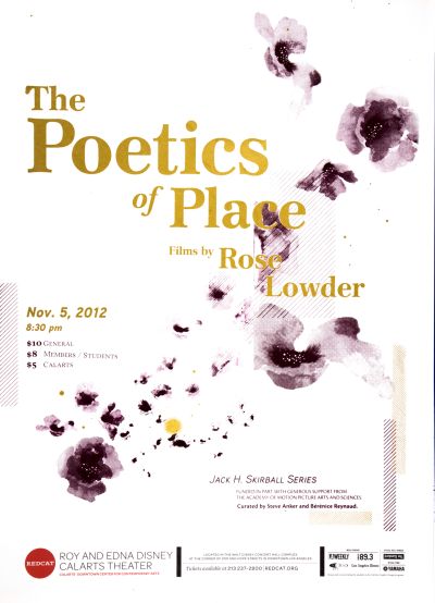CalArts poster: REDCAT: The Poetics of Place, Films by Rose Lowder by Angie Yeun Son Hyoseon Kim 