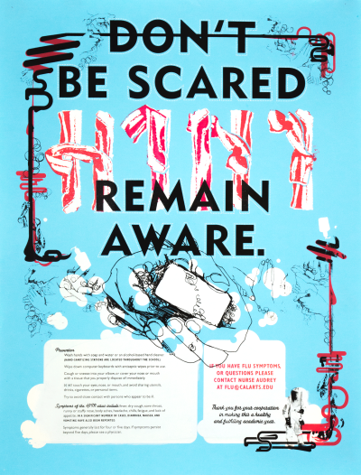 CalArts poster: Don’t Be Scared, Remain Aware by Peter Kaplan 