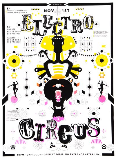 CalArts poster: 2013 CalArts Halloween: Electro Circus by Herim Shin Lily Sin 
